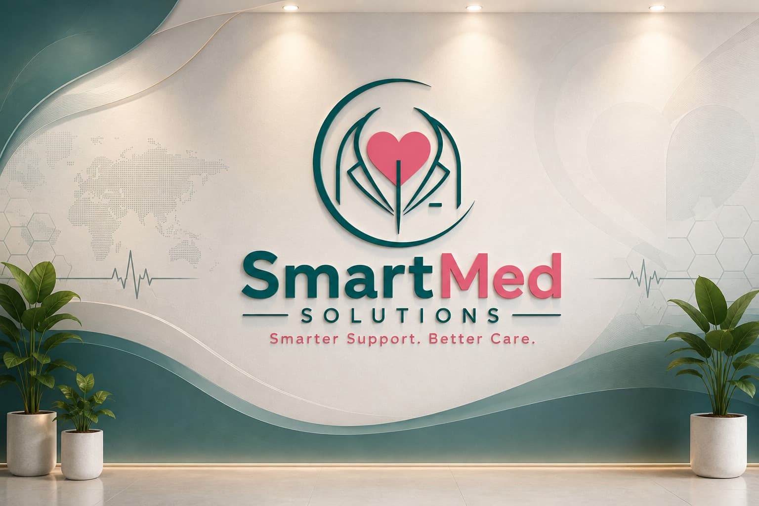 SmartMed Solutions signage on the operations floor reception wall